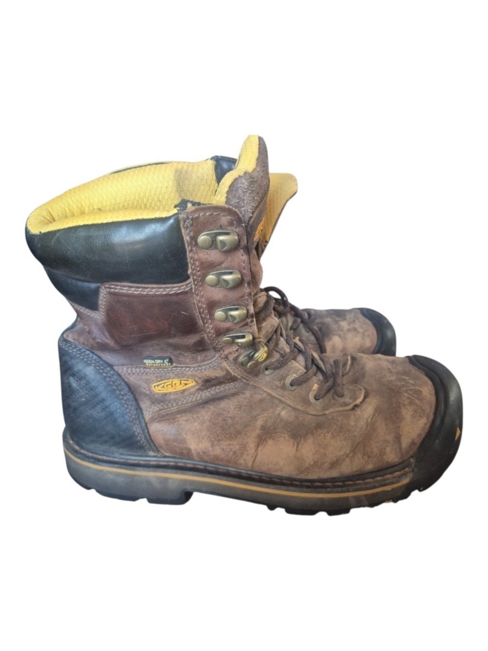 Keen Brown Leather Work Boots with Yellow Lining